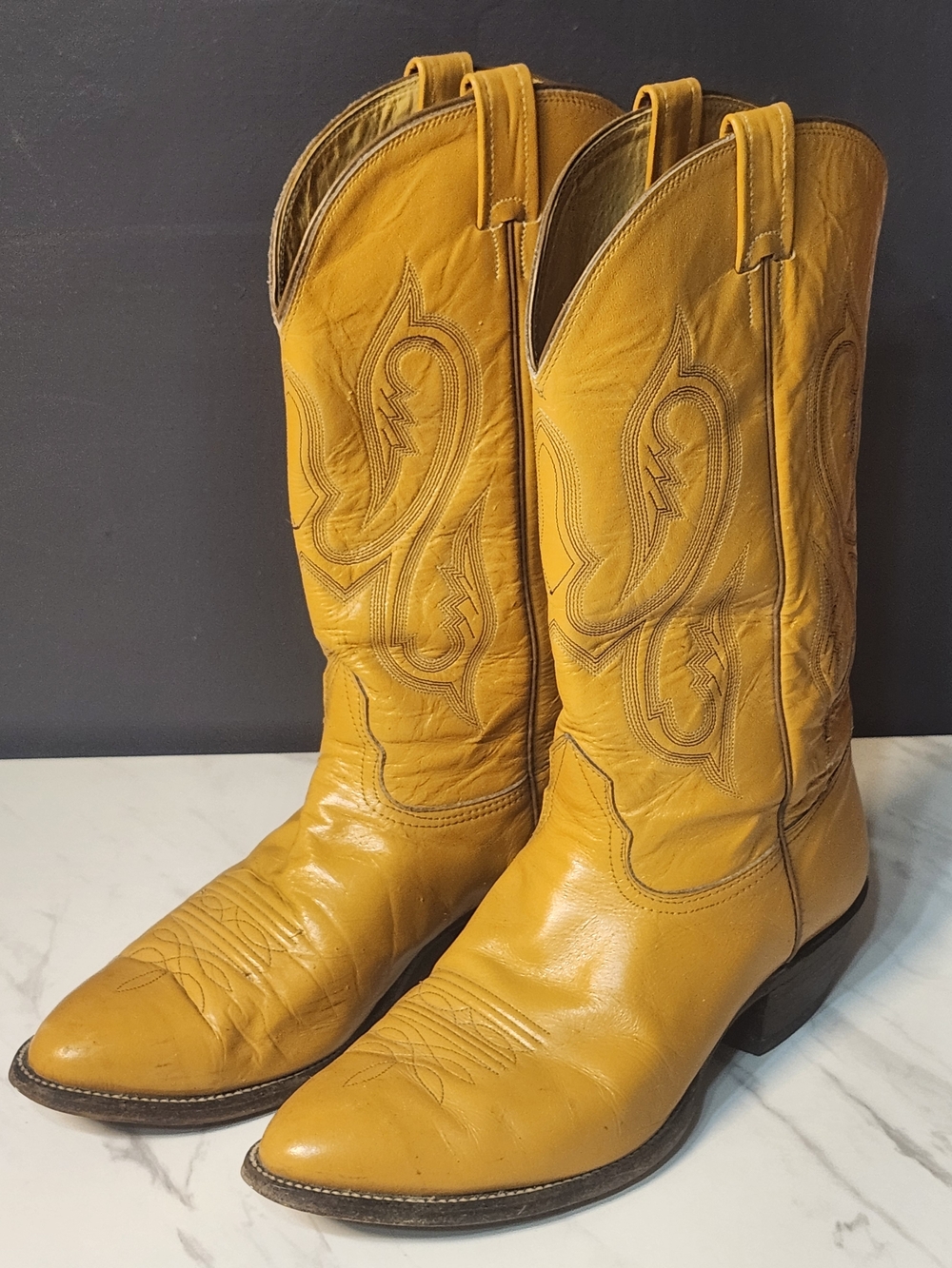 Vintage Nocona Cowboy Boots Mustard Yellow Butterscotch Leather USA Men's 11 B